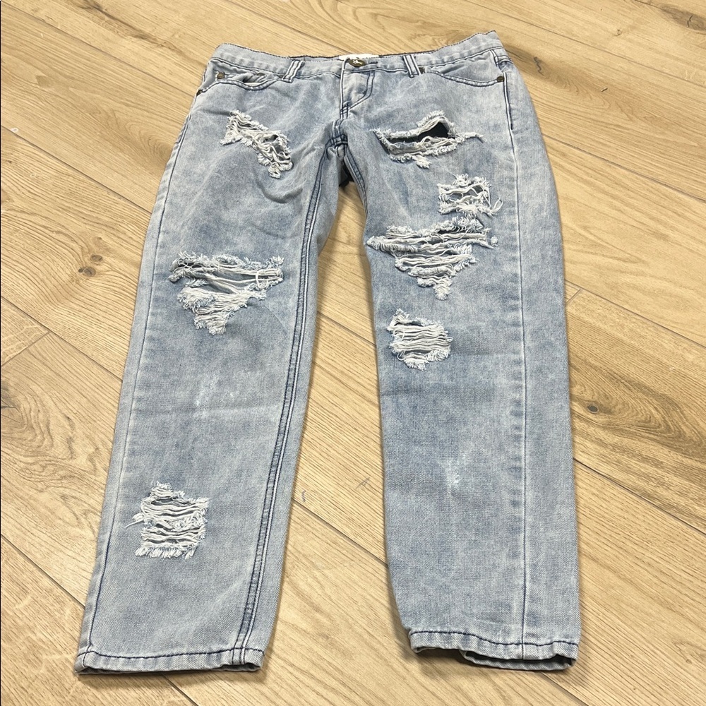 One Teaspoon Awesome Baggies -Light Wash Distressed Relaxed Leg Jeans
